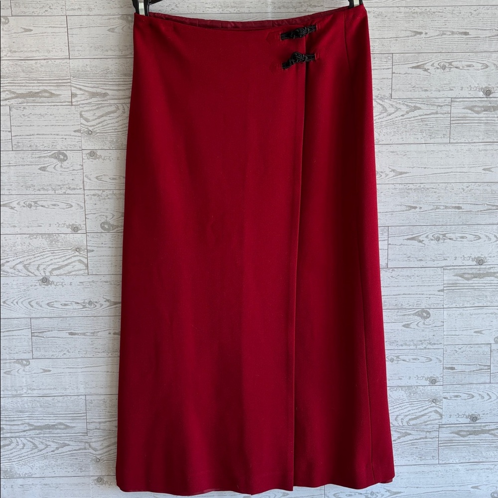 Lauren Ralph Lauren Red‎ Wool Pencil Wrap Skirt Lined Maxi vintage women’s  4 P
